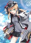  :d anchor_hair_ornament blonde_hair clenched_hand gen_(gen_7254) gloves hair_ornament hat highres kantai_collection long_hair military military_uniform open_mouth outstretched_hand peaked_cap prinz_eugen_(kantai_collection) skirt smile solo twintails uniform v-shaped_eyebrows 