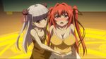  2girls animated animated_gif breasts cleavage heavy_breathing large_breasts long_hair multiple_girls naruse_maria naruse_mio pen_fly red_hair shinmai_maou_no_testament white_hair 