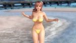  1girl beach bikini breasts cleavage dead_or_alive dead_or_alive_5 honoka_(doa) large_breasts navel red_eyes side-tie_bikini side_ponytail solo swimsuit tecmo water yellow_bikini 