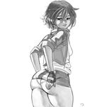  artist_request ass big_hero_6 blush fingerless_gloves gloves gogo_tomago monochrome panties pantyshot_(standing) short_hair skirt small_breasts underwear 