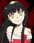  ako_(so_crazy!?) amagi_yukiko bare_shoulders black_hair breasts crazy_eyes dress hairband head_tilt long_hair medium_breasts persona persona_4 smile solo tiara yellow_eyes 