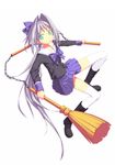  broom fondolger highres legs nunchaku original school_uniform serafuku skirt solo thighhighs weapon 