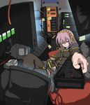  blue_eyes controller crossed_legs dizzy_(artist) headphones megurine_luka pink_hair remote_control sitting solo vocaloid 