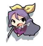  chibi hair_ribbon long_hair ponytail purple_hair ribbon solo sword touhou watatsuki_no_yorihime weapon yofukashi 