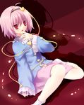  hairband heart komeiji_satori pink_eyes pink_hair shadow short_hair sitting socks solo tokira_nozumi tongue touhou wariza 