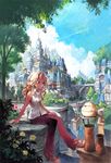  annie_berton bird blonde_hair blue_eyes bridge city cloud condensation_trail day flower landscape matsuda_(matsukichi) nature original scenery sitting solo_focus stairs tori_(matsuda_(matsukichi)) town tree wavy_hair 