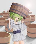  bad_id bad_pixiv_id blush bucket green_eyes green_hair highres japanese_clothes kisume solo touhou twintails wooden_bucket xulhey 