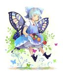  alternate_wings apple bad_id bad_pixiv_id butterfly_wings cirno dress fairy food frog fruit grapes multicolored multicolored_wings orange peach shoutarou_(tibi2) skirt_basket solo touhou wings 