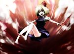  :d bad_id bad_pixiv_id bare_legs barefoot blonde_hair feet hair_ribbon lefthand legs open_mouth outstretched_arms red_eyes ribbon rumia short_hair smile soles solo spread_arms touhou 