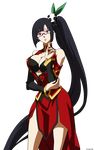  absurdres black_hair blazblue breasts china_dress chinese_clothes cleavage cleavage_cutout dress glasses hair_ornament highres large_breasts litchi_faye_ling long_hair official_art panda ponytail purple_eyes solo transparent_background vector_trace very_long_hair watermark 