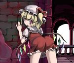  bent_over blonde_hair flandre_scarlet gatau hat looking_back one_side_up ponytail red_eyes short_hair solo touhou wings 
