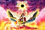  black_wings brown_hair eyes long_hair mayuma_yumeko red_eyes reiuji_utsuho solo touhou wings 