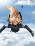  aircraft airplane animal_ears blonde_hair blue_eyes boots cloud day falling fox_ears foxhound220 gloves long_hair military military_uniform original parachute sky skydive uniform 