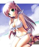  athena_(series) beach bikini breasts cleavage day front-tie_top green_eyes helene_(athena) katahira_masashi large_breasts long_hair navel pink_hair sandals side-tie_bikini smile snk solo swimsuit white_bikini 