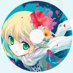  blonde_hair bug butterfly circle flower green_eyes hair_flower hair_ornament insect itou_life mizuhashi_parsee pointy_ears scarf short_hair solo touhou 