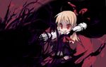  black_dress blonde_hair darkness dress ex-rumia fang long_hair neck_ribbon outstretched_arms pointy_ears red_eyes ribbon rumia solo spread_arms touhou wamtail 