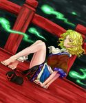  arm_support bad_id bad_pixiv_id barefoot blonde_hair dutch_angle feet geta green_eyes legs mizuhashi_parsee pointy_ears sandals scarf shibasaki_shouji shoes_removed short_hair solo touhou 