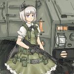  assault_rifle blue_eyes gloves gun hairband highres holding holding_gun holding_weapon howa_type_89 konpaku_youmu michael-x military military_operator rifle short_hair silver_hair solo touhou trigger_discipline weapon 