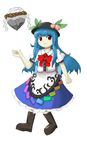  bad_id bad_pixiv_id blue_hair blush food fruit hat hinanawi_tenshi keystone long_hair official_style oota_jun'ya_(style) parody peach red_eyes rock rope shimenawa smile solo style_parody tottema touhou 