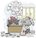  bad_id bad_pixiv_id bottle desk energy_drink ghost giving_up_the_ghost hat hounori inubashiri_momiji multiple_girls shameimaru_aya tokin_hat touhou trash window 