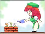  ^_^ braid chibi closed_eyes flower hat hong_meiling long_hair red_hair smile solo takadoya touhou watering_can 