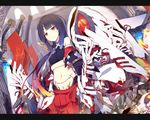  black_hair gradient_hair ichiyan long_hair multicolored_hair navel original red_eyes solo 