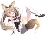  animal_ears armpits ass bad_id bad_pixiv_id bare_shoulders blue_eyes breasts brown_hair crossed_legs dog_ears dress elin_(tera) eyebrows_visible_through_hair fang gloves legs_up long_hair maid mary_janes shoes shuf small_breasts smile solo tail tera_online thighhighs twintails 