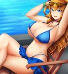  bikini blonde_hair blue_bikini blue_eyes bol_(liliymimi) breasts choker fang galko heart highres huge_breasts long_hair looking_at_viewer oshiete!_galko-chan skindentation solo sunglasses swimsuit 