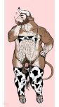  2019 animal_genitalia anthro balls beard big_balls bikini blush body_hair bovid bovine cattle clothed clothing cow_print cowprint_slingkini digital_drawing_(artwork) digital_media_(artwork) digitigrade facial_hair flaccid geier hair hairy hooves horn legwear looking_at_viewer male mammal penis sheath solo standing swimsuit thick_thighs thigh_highs wardrobe_malfunction 