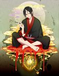  barefoot black_eyes black_hair chimachi full_body highres hoozuki_(hoozuki_no_reitetsu) hoozuki_no_reitetsu horn japanese_clothes male_focus oni pipe pointy_ears 