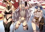  abs animal_costume armpits bare_shoulders baseball_bat bikini black_bikini black_legwear blonde_hair boots bow breasts cleavage closed_eyes cuffs detached_sleeves fujiwara_no_mokou fur_boots hair_bow hair_ribbon hand_on_hip horn horns hoshiguma_yuugi jumping large_breasts long_hair mount_fuji multiple_girls navel new_year oni open_mouth pillar purple_hair ribbon sash shackles sheep_costume sheep_hat sheep_horns silver_hair smile suspenders swimsuit thigh_strap thighhighs tobisawa toned touhou tress_ribbon turtleneck very_long_hair volcano yasaka_kanako 