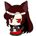  animal_ears brooch brown_hair chibi dress full_body imaizumi_kagerou jewelry long_hair red_eyes smile socha solo tail touhou transparent_background wolf_ears wolf_tail 