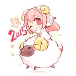  blush chibi chinese_zodiac headphones horns long_hair looking_at_viewer lowres minoa_(lastswallow) new_year nitroplus one_eye_closed pink_hair sheep sheep_girl sheep_horns smile solo super_sonico wool year_of_the_goat 