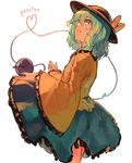  green_eyes green_hair hat hat_ribbon heart heart_of_string komeiji_koishi looking_up pisoshi ribbon short_hair skirt solo third_eye touhou 