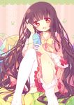  bad_id bad_pixiv_id black_hair blush handheld_game_console houraisan_kaguya long_hair open_mouth pf playstation_portable red_eyes ribbon sitting solo thighhighs touhou very_long_hair white_legwear 