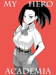  bad_id bad_pixiv_id boku_no_hero_academia copyright_name highres kuzuaki monochrome pantyhose ponytail shorts smile solo spot_color yaoyorozu_momo 