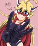  ahoge blonde_hair doronjo gloves highres kitsune-tsuki_(getter) leopard_(yatterman) long_hair simple_background solo time_bokan_(series) yatterman yoru_no_yatterman 