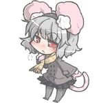  animal_ears blush coat earmuffs grey_hair kureha_mitsushige mouse_ears mouse_tail nazrin pantyhose red_eyes short_hair skirt solo tail touhou winter_clothes 