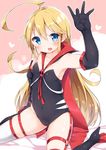  ahoge black_gloves blonde_hair blue_eyes blush cape covered_navel doronjo gloves leopard_(yatterman) long_hair sitting solo thighhighs time_bokan_(series) tousaki_shiina wariza yatterman yoru_no_yatterman 