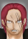  1boy glare glaring one_piece red_hair scar shanks solo trafargar_low 