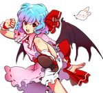  bad_id bad_pixiv_id bat_wings bloomers blue_hair dress fighting_stance fingernails kung_fu mary_janes nail_polish no_hat no_headwear red_eyes remilia_scarlet rod_(rod4817) shadow shoes short_hair solo touhou transparent_background underwear wings wrist_cuffs 