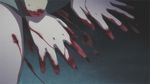  1girl animated animated_gif black_eyes blood blood_on_face bloody_clothes cuticle_tantei_inaba lowres solo 