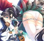  alexmaster ass beelzebub_(the_seven_deadly_sins) black_hair blue_eyes chain chicken_(food) elbow_gloves food food_in_mouth from_behind gloves head_wings highres horn jack-o'-lantern long_hair panties pantyshot pointy_ears solo the_seven_deadly_sins thighhighs twintails underwear upskirt white_legwear white_panties wings 
