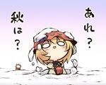  aki_minoriko aki_shizuha blonde_hair blush buried chibi food fruit grapes hat multiple_girls nekoguruma o_o open_mouth short_hair smile snow touhou translated 