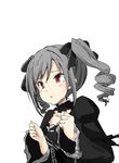  choker clenched_hands drill_hair grey_hair idolmaster idolmaster_cinderella_girls iwasaki_takashi kanzaki_ranko lolita_fashion pout red_eyes solo twin_drills twintails upper_body 