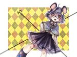  animal_ears argyle argyle_legwear bespectacled capelet dowsing_rod glasses grey_hair hand_on_hip highres jewelry mouse_ears nazrin pendant red_eyes sanso short_hair solo touhou 