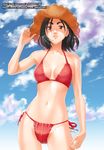  bikini black_hair brown_eyes ge_xi hat original short_hair solo standing sun_hat swimsuit 