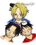  2015 3boys black_hair blonde_hair brothers family freckles lowres monkey_d_luffy multiple_boys one_piece portgas_d_ace sabo_(one_piece) scar siblings smile trio 