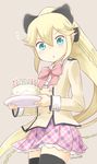  :o birthday_cake black_legwear black_ribbon blonde_hair blue_eyes blush braid cake candle cowboy_shot dated dot_nose flying_sweatdrops food frilled_skirt frills frown grey_background hair_between_eyes hair_ribbon high_ponytail holding kanojo_ga_flag_wo_oraretara long_hair long_sleeves looking_at_viewer nagian nanami_k_bladefield neck_ribbon pink_ribbon plaid plaid_skirt plate pleated_skirt ponytail ribbon school_uniform signature simple_background skirt solo thighhighs v-shaped_eyebrows very_long_hair zettai_ryouiki 