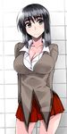  black_eyes black_hair blush breasts cleavage cosaten highres large_breasts looking_at_viewer school_rumble school_uniform solo suou_mikoto 
